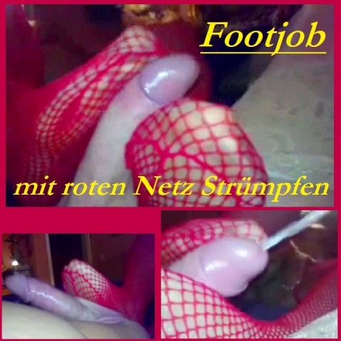 Spritziger Footjob mit Netz Strümpfen