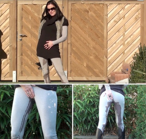 Outdoor in die Leggins und Stiefel gepisst