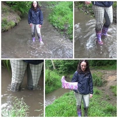 Mädchen Gummistiefel im Bach