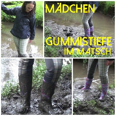 Mädchen Gummistiefel im Matsch