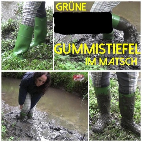 Grüne Gummistiefel im Matsch