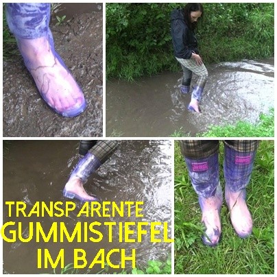 Transparente Gummistiefel im Bach