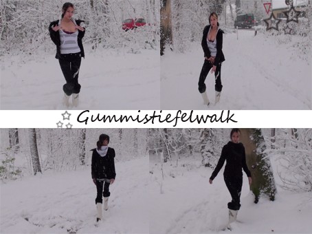 Mit Gummistiefeln im Schnee