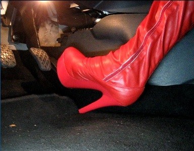 Revving in hot Red Tigh High Plateau Boots