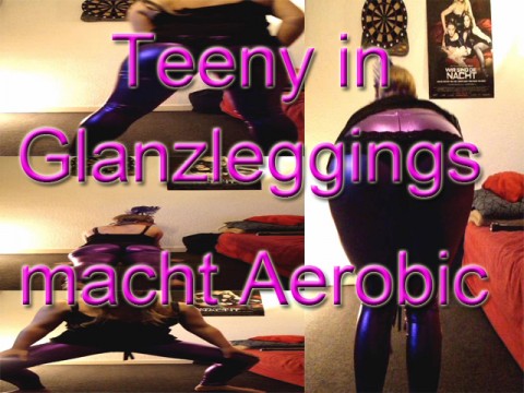 Teeny in Glanzleggings macht Aerobic