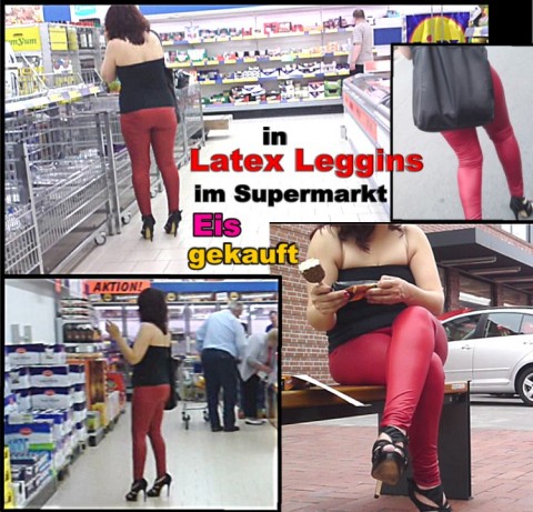 In Latex Leggins im Supermarkt Eis gekauft und gegessen