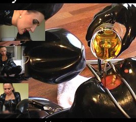 Rubbermania last part - handjob again, slave! - with a rubber slave and two rubber mistresses