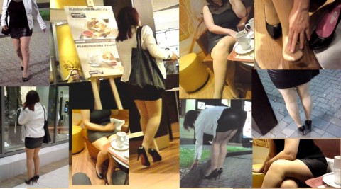 with pantyhose and vinyl skirt in MC.Burger