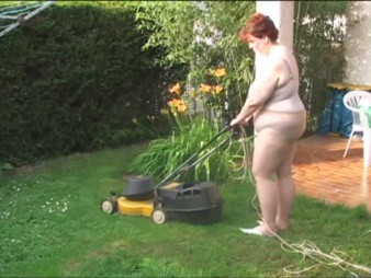 Mowing the lawn in heels and pantyhose